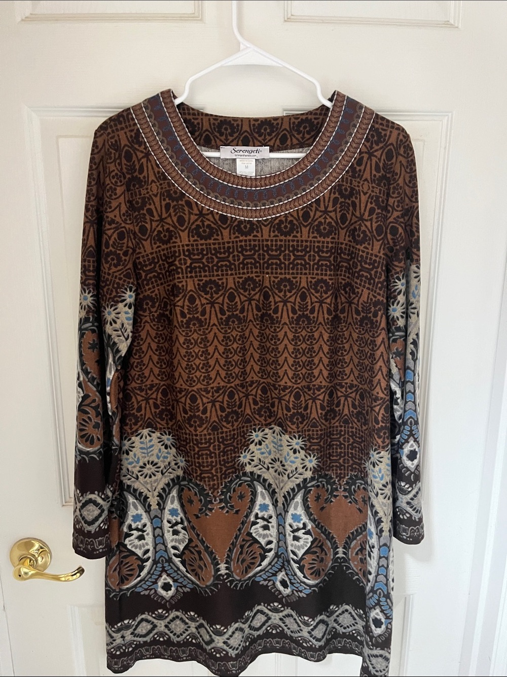 Serengeti Brown and Blue Patterned Long-Sleeve Tunic
